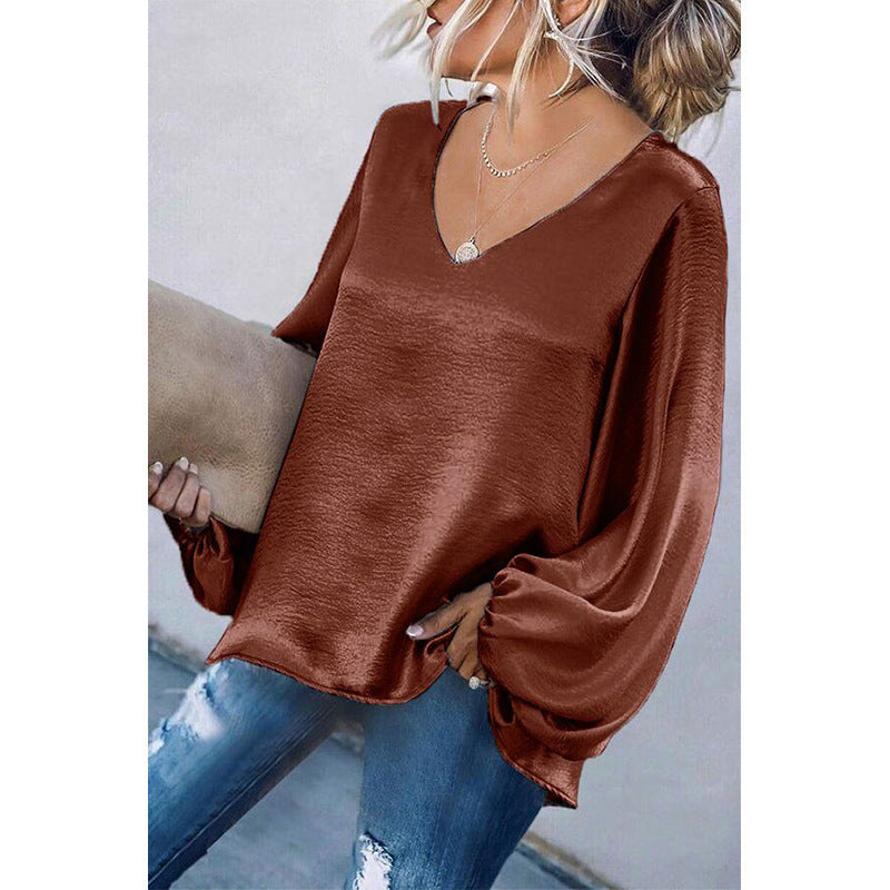 Casual Women Long Sleeves T Shirts Blouses-Shirts & Tops-Coffee-S-Free Shipping at meselling99