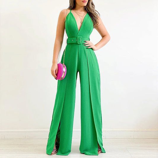 Women High Waist Wide Legs Jumpsuits with Belt-Jumpsuits & Rompers-Free Shipping at meselling99