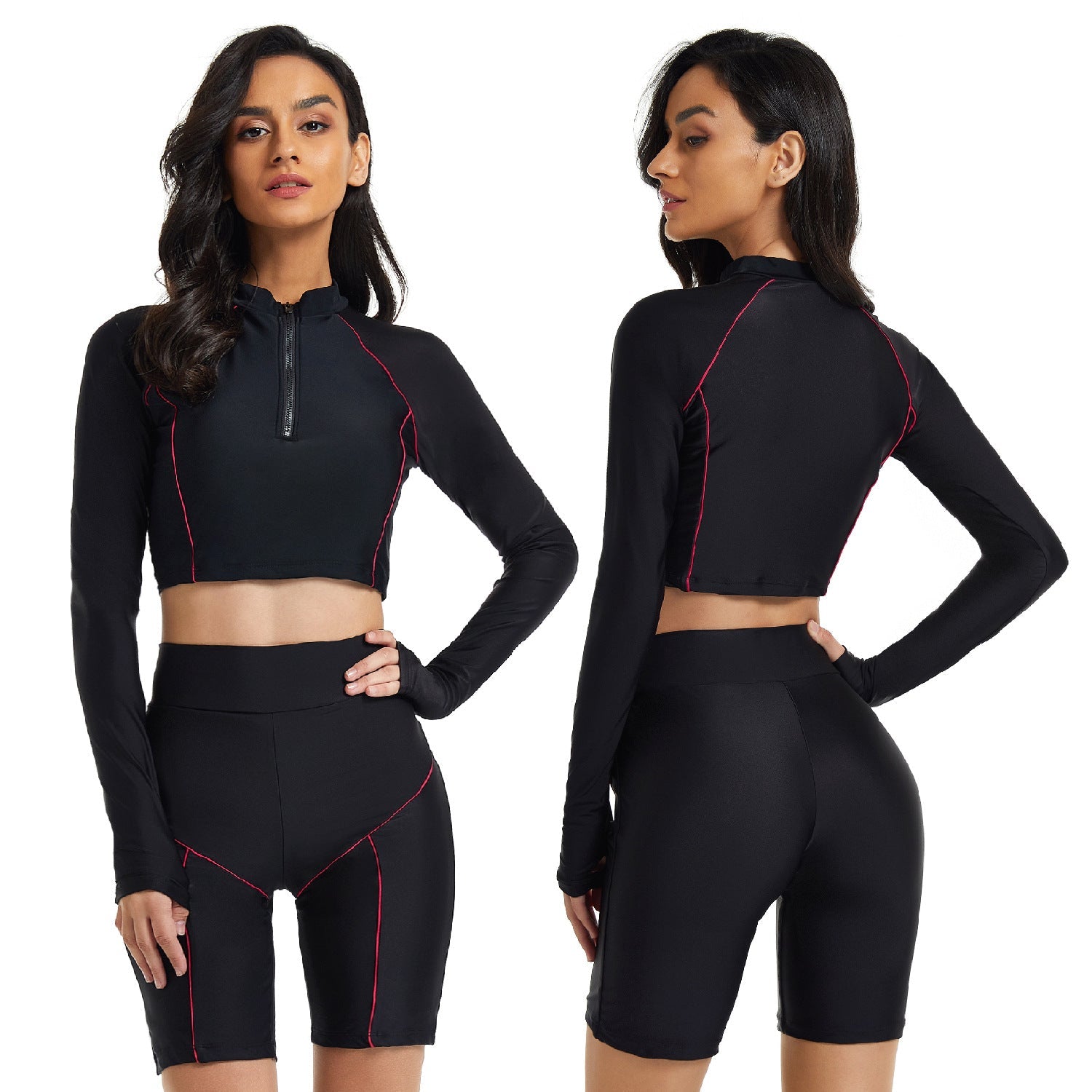 Black Zipper Surfing Wetsuits for Women-Swimwear-Free Shipping at meselling99