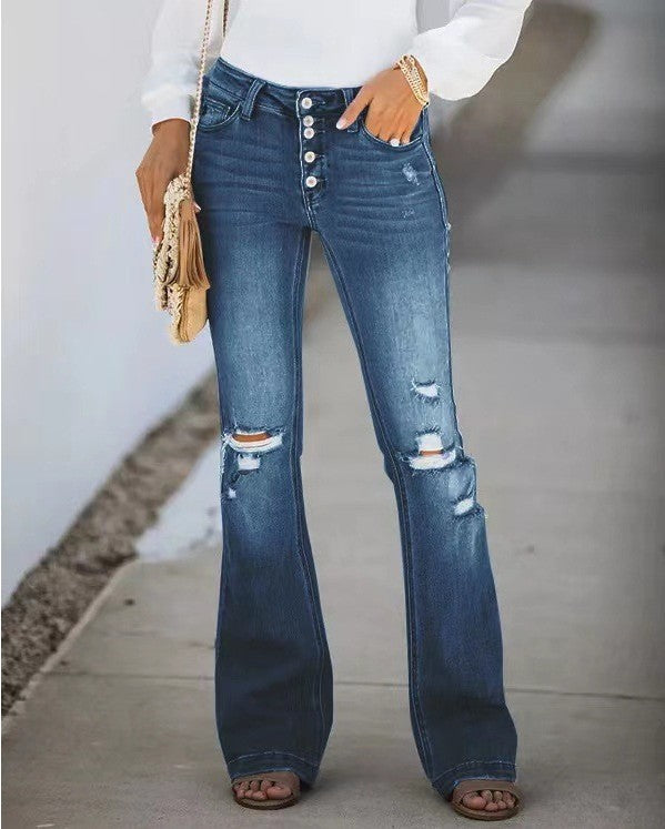 Casul Women Trumpet Jeans-Pants-Dark Blue-S-Free Shipping at meselling99