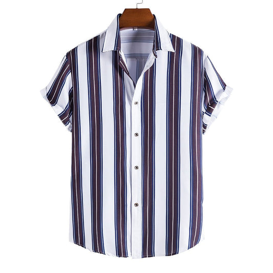 Striped Summer Casual Men's Short Sleeve Shirts-Shirts & Tops-DC122-M-Free Shipping at meselling99
