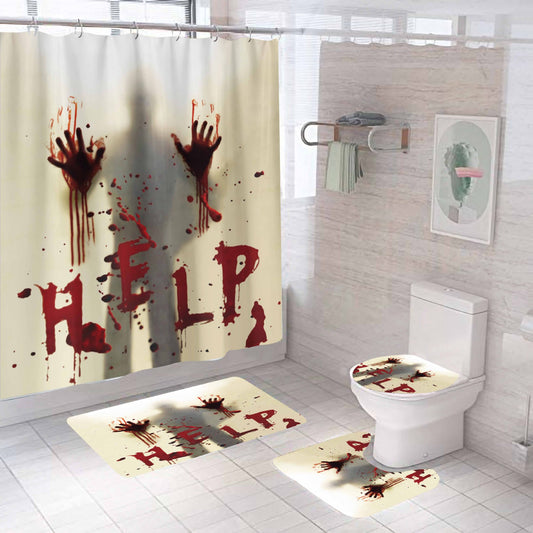 Horriable Halloween Shower Curtain Bathroom Rug Set Bath Mat Non-Slip Toilet Lid Cover-Shower Curtain-Free Shipping at meselling99
