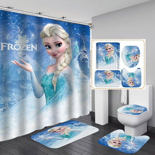 Cartoon Mermaid Design Shower Curtain Bathroom SetsNon-Slip Toilet Lid Cover-Shower Curtain-180×180cm Shower Curtain Only-1-Free Shipping at meselling99