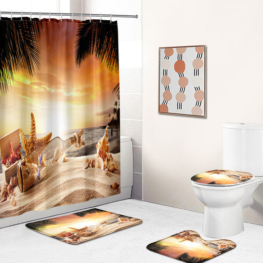 3D Sunset Starfish Print Shower Curtain Bathroom Rug Set Bath Mat Non-Slip Toilet Lid Cover-Shower Curtains-Shower Curtain+3Pcs Mat-Free Shipping at meselling99