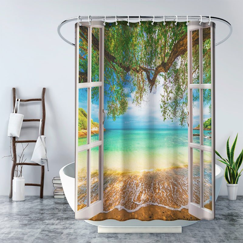 3D Window and Landscaple Water Proof Shower Curtain-Shower Curtains-A-180×180cm Shower Curtain Only-Free Shipping at meselling99