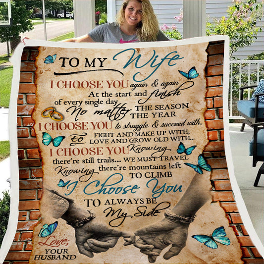Vintage To My Wife Brick Print Fleece Soft Blanket--Free Shipping at meselling99