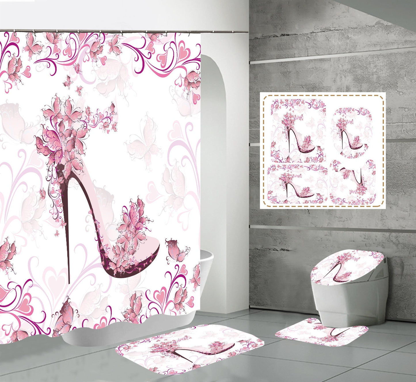 Cartton Design Shower Curtain Set Bathroom Rug Bath Mat Non-Slip Toilet Lid Cover-Shower Curtains-Free Shipping at meselling99
