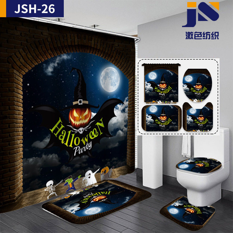 Horrible Halloween Fabric Shower Curtain Sets for Bathroom Decoration-Shower Curtains-B-Shower Curtain+3Pcs Mat-Free Shipping at meselling99