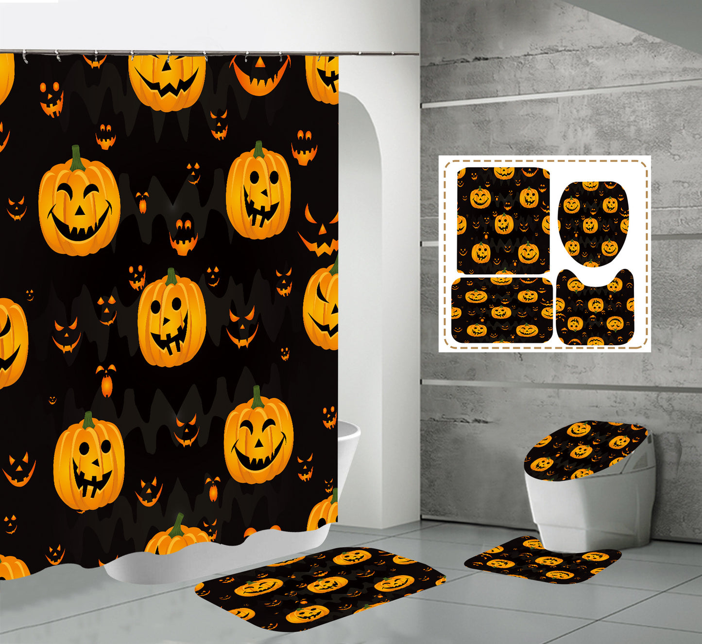 All Hallow's Day Shower Curtain Bathroom Rug Set Bath Mat Non-Slip Toilet Lid Cover-Shower Curtain-Free Shipping at meselling99