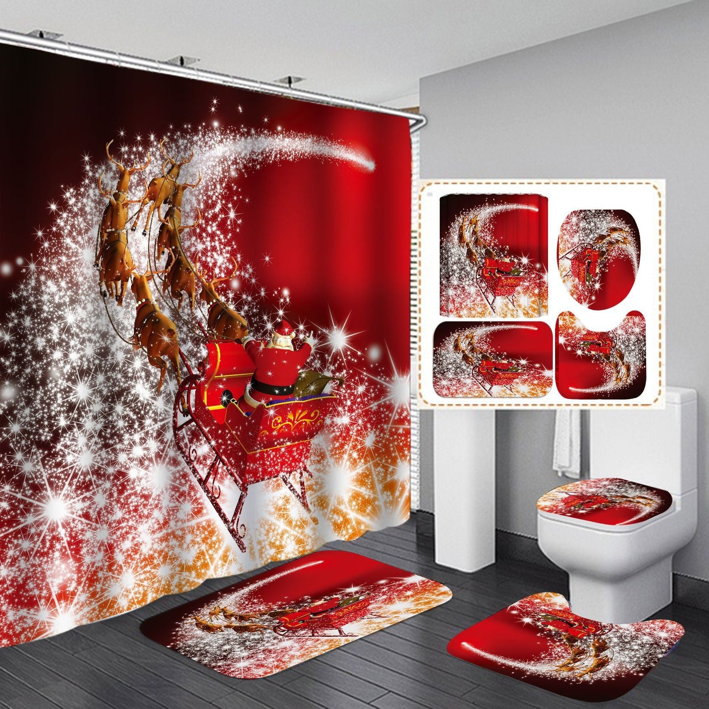 Happy Merry Christmas Shower Curtain Bathroom Sets Non-Slip Toilet Lid Cover-Shower Curtain-180×180cm Shower Curtain Only-3-Free Shipping at meselling99