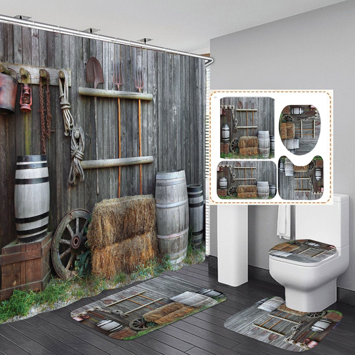 Vintage Wooden Door Design Shower Curtain Bathroom SetsNon-Slip Toilet Lid Cover-Shower Curtain-180×180cm Shower Curtain Only-6-Free Shipping at meselling99