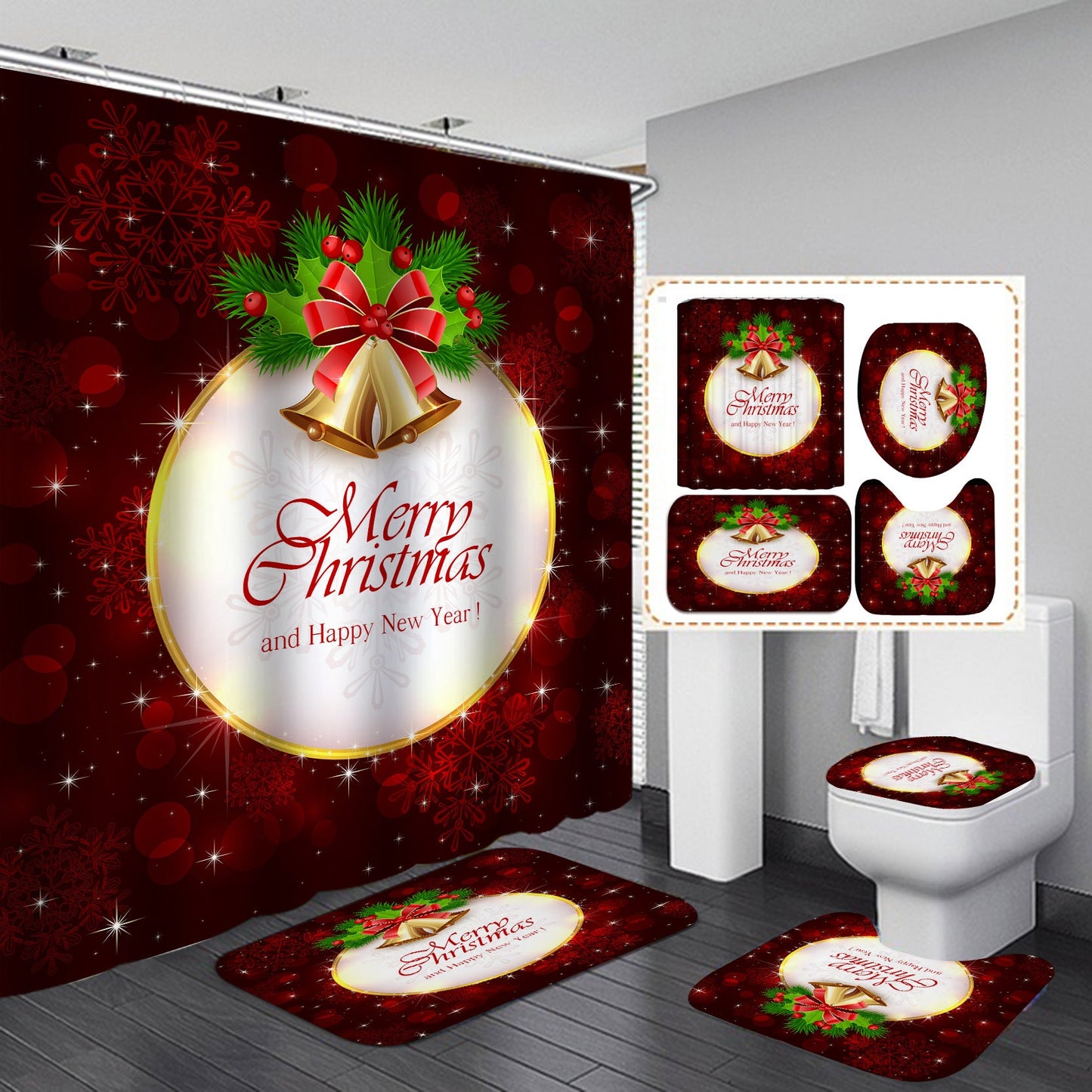 Merry Christmas Santa Claus Shower Curtain Bathroom SetsNon-Slip Toilet Lid Cover-Shower Curtain-180×180cm Shower Curtain Only-3-Free Shipping at meselling99