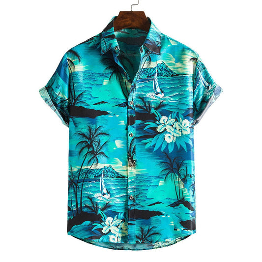 Floral Print Men's Short Sleeves Summer Beach T Shirts-Shirts & Tops-DC60-M-Free Shipping at meselling99