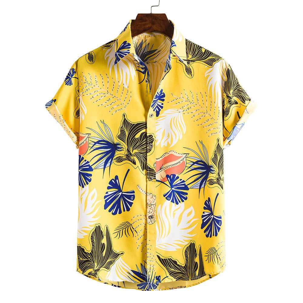 Floral Print Men's Short Sleeves Summer Beach T Shirts-Shirts & Tops-DC62-M-Free Shipping at meselling99