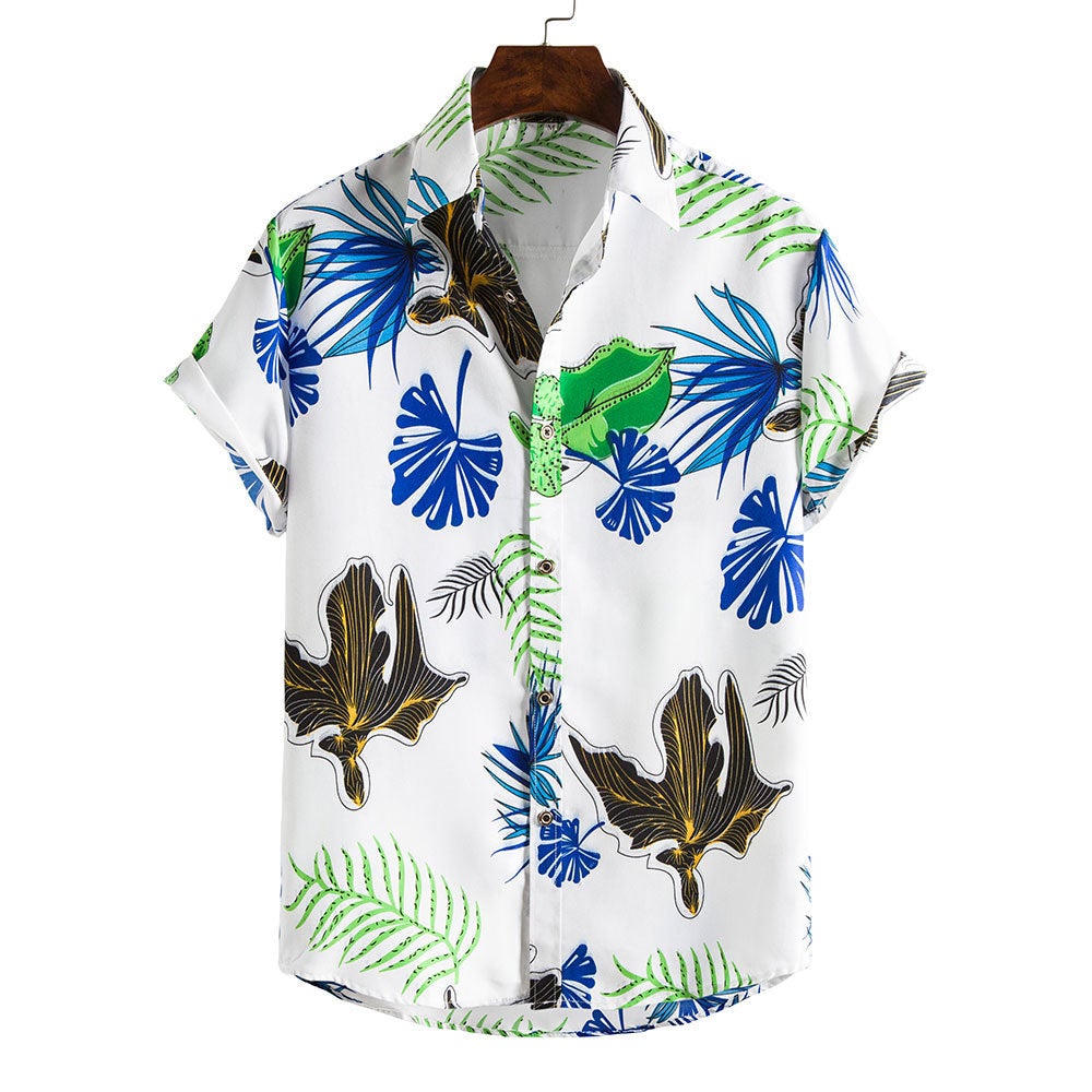 Floral Print Men's Short Sleeves Summer Beach T Shirts-Shirts & Tops-DC63-M-Free Shipping at meselling99