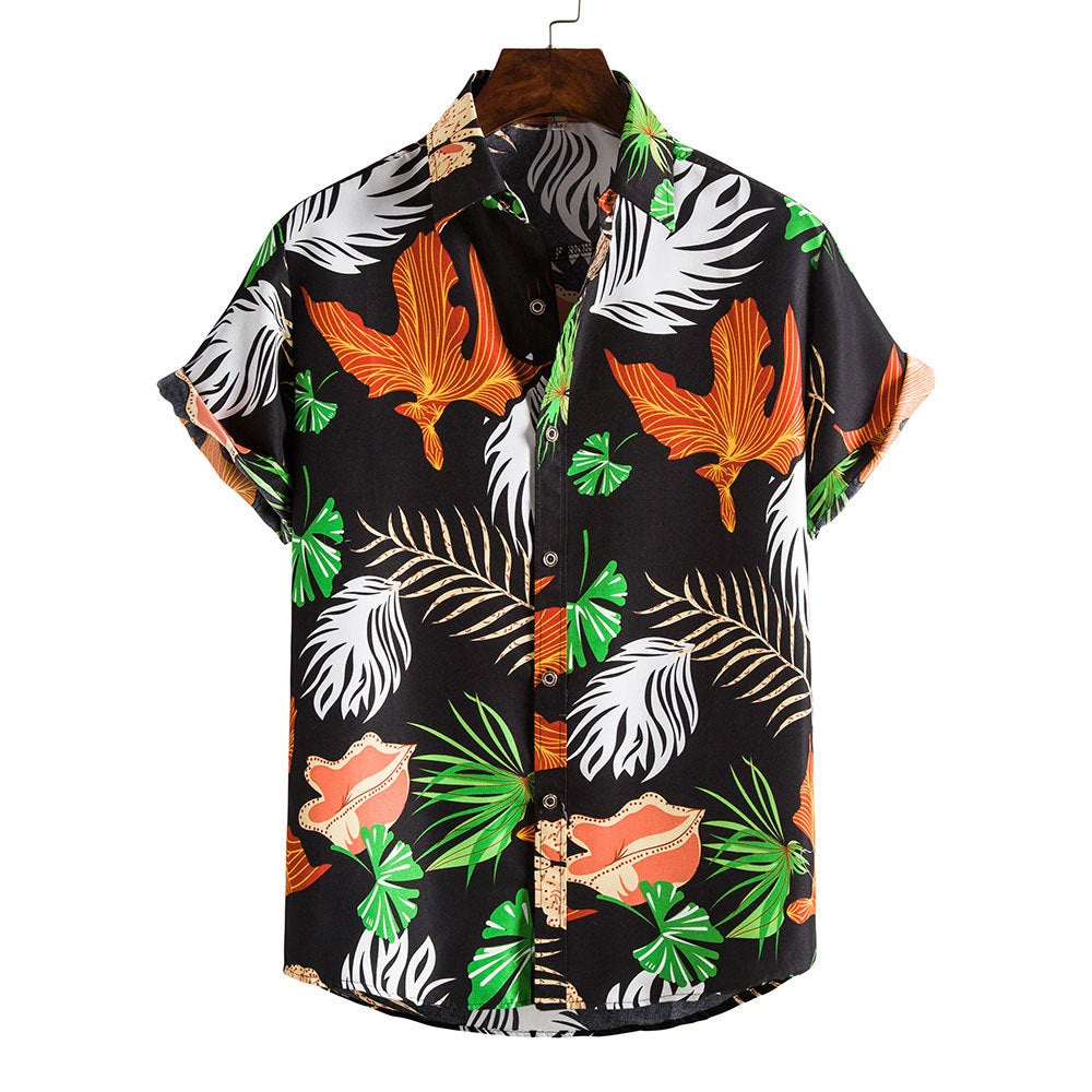 Floral Print Men's Short Sleeves Summer Beach T Shirts-Shirts & Tops-DC61-M-Free Shipping at meselling99