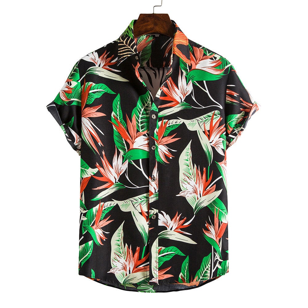 Floral Print Men's Short Sleeves Summer Beach T Shirts-Shirts & Tops-DC66-M-Free Shipping at meselling99