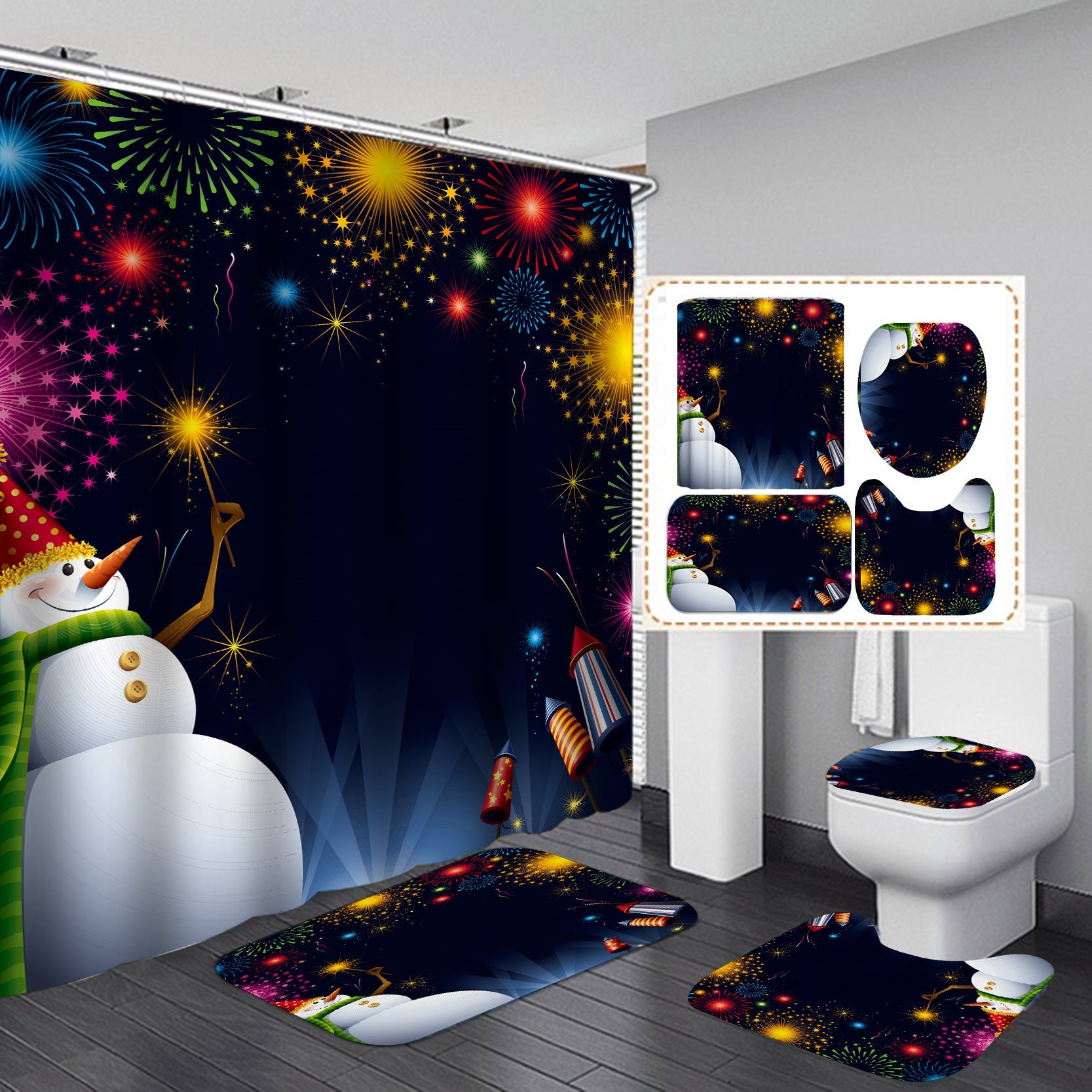 Happy Merry Christmas Shower Curtain Bathroom Sets Non-Slip Toilet Lid Cover-Shower Curtain-180×180cm Shower Curtain Only-6-Free Shipping at meselling99