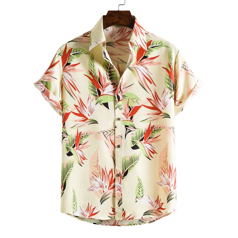 Floral Print Men's Short Sleeves Summer Beach T Shirts-Shirts & Tops-DC65-M-Free Shipping at meselling99