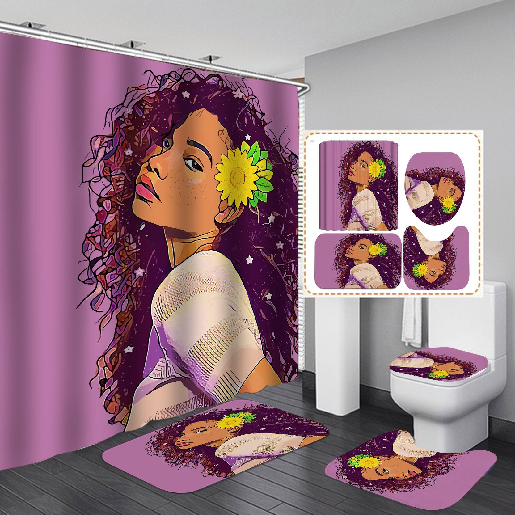 Beautiful Girl Design Shower Curtain Bathroom SetsNon-Slip Toilet Lid Cover-Shower Curtain-180×180cm Shower Curtain Only-6-Free Shipping at meselling99