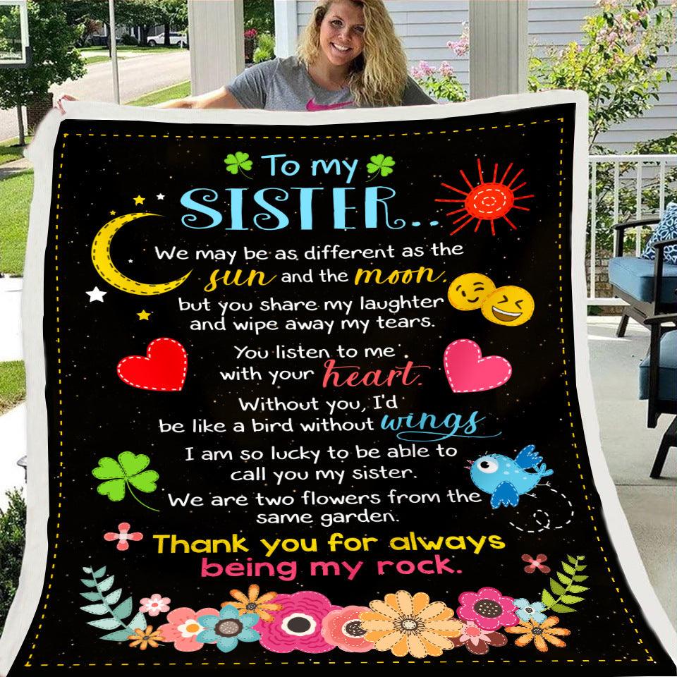 To My Sister Sunshine&Floral Print Fleece Soft Blanket--Free Shipping at meselling99