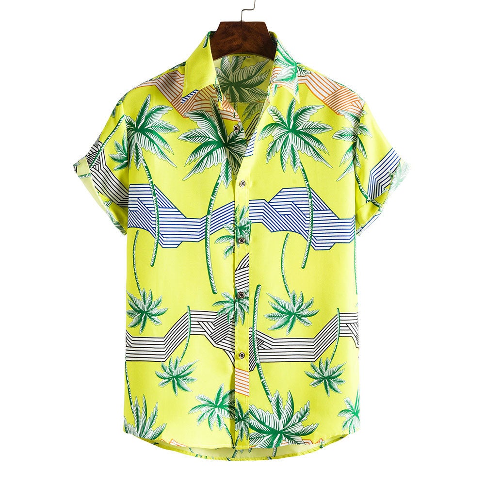 Floral Print Men's Short Sleeves Summer T Shirts-Shirts & Tops-DC62-M-Free Shipping at meselling99
