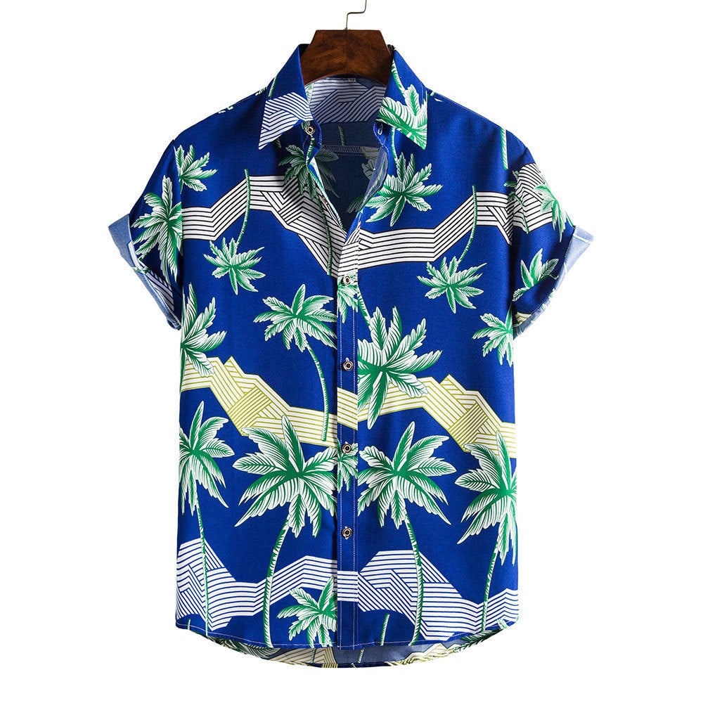 Floral Print Men's Short Sleeves Summer T Shirts-Shirts & Tops-DC61-M-Free Shipping at meselling99