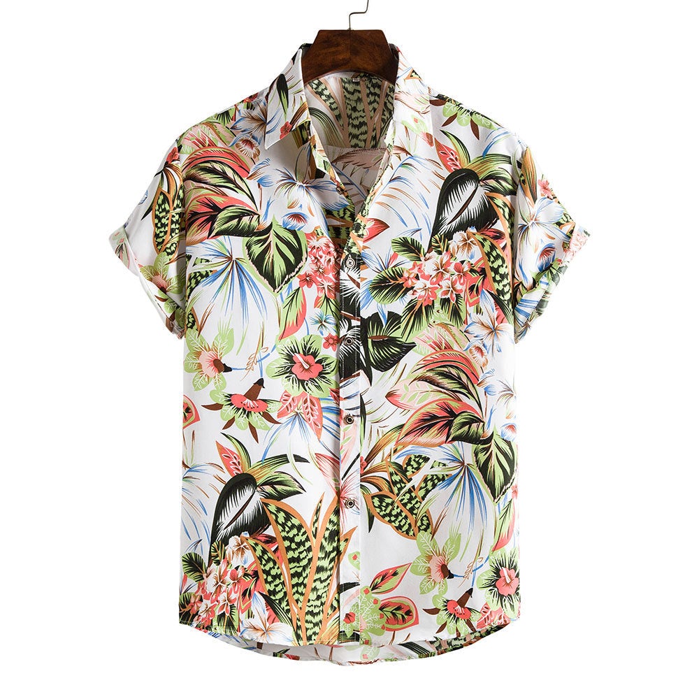 Floral Print Men's Short Sleeves Summer T Shirts-Shirts & Tops-DC65-M-Free Shipping at meselling99