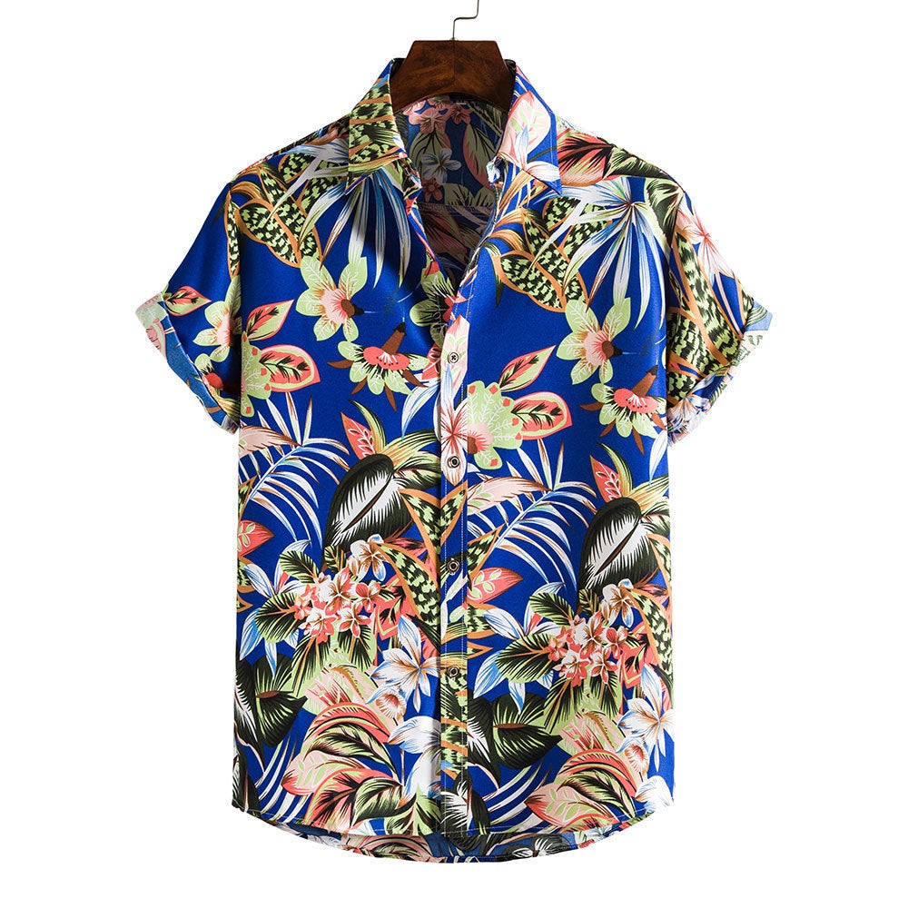 Floral Print Men's Short Sleeves Summer T Shirts-Shirts & Tops-DC67-M-Free Shipping at meselling99