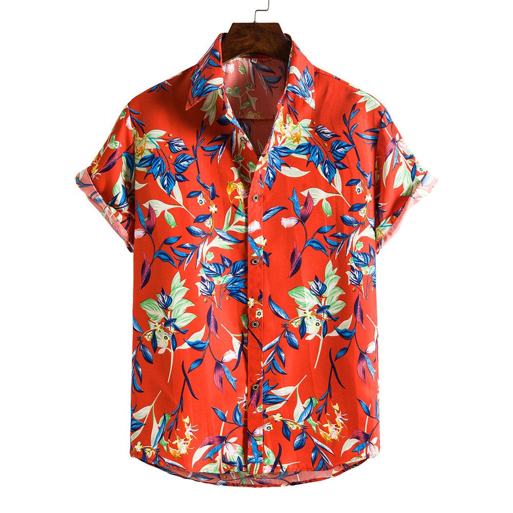 Floral Print Men's Short Sleeves Summer T Shirts-Shirts & Tops-DC68-M-Free Shipping at meselling99