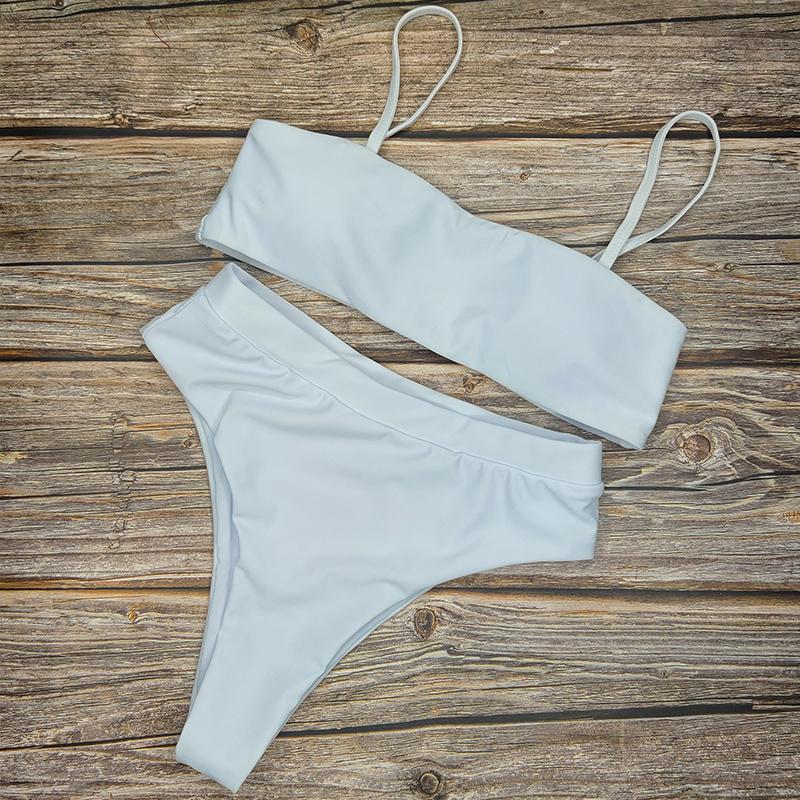 Beach Plain High Rise Triangle Bikinis Sets For Summer Beach Vacation-Swimwear-S-White-Free Shipping at meselling99