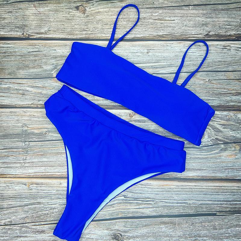 Beach Plain High Rise Triangle Bikinis Sets For Summer Beach Vacation-Swimwear-S-Blue-Free Shipping at meselling99