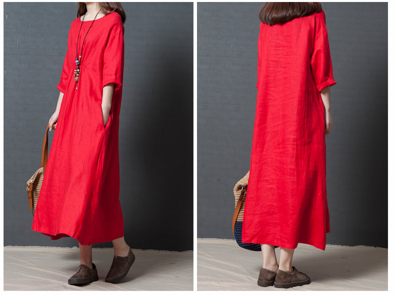 Vintage Linen Long Sleeves Dresses-Dresses-Free Shipping at meselling99