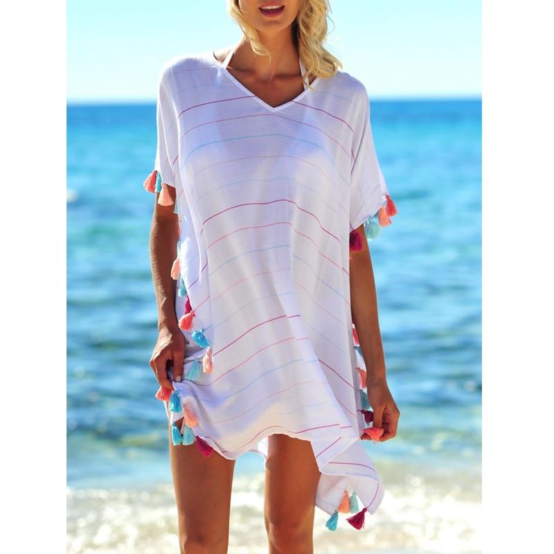 Meselling99 Women Beachwear Swimwear Beach Wear Tassel Cover Up-cover up-White-One Size-Free Shipping at meselling99