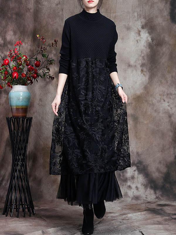 Original Lace Split-Joint Knitting Dress-Midi Dress-Free Shipping at meselling99