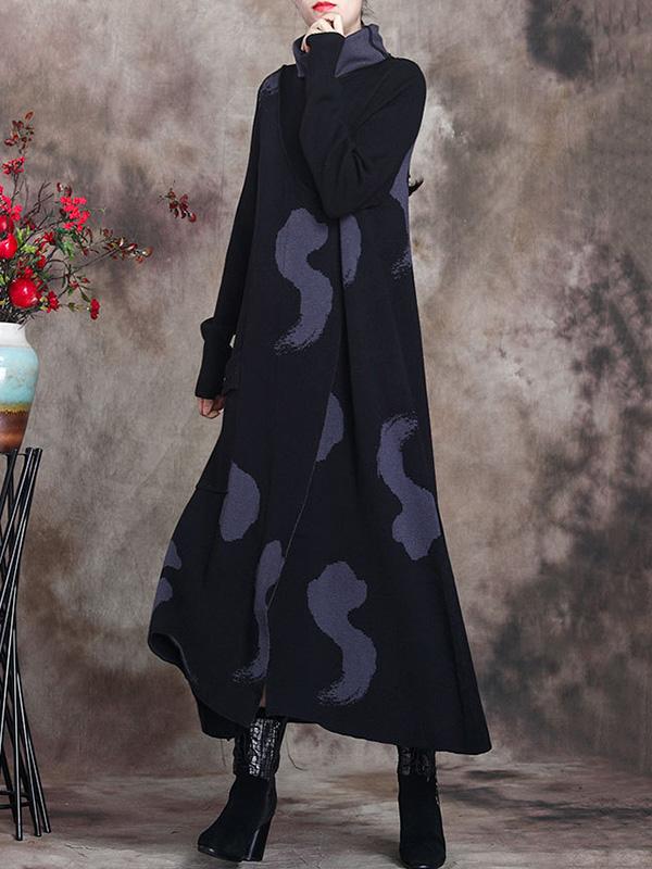 Simple Split-Joint High-Neck Knitting Dress-Midi Dress-Free Shipping at meselling99