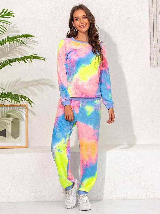Color Tie Dye Long Sleeves Round Collar Gym Suits-Yoga&Gym Suits-SAME AS PICTURE-S-Free Shipping at meselling99