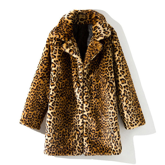 Women Leopard Design Winter Artifical Fur Overcoat-Outerwear-Free Shipping at meselling99