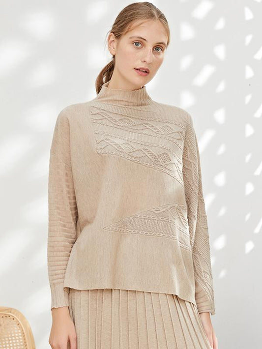 Solid Color Loose Split-Side Warm Knitting High-Neck Sweater Pullover-Sweaters-CAMEL WHITE-FREE SIZE-Free Shipping at meselling99