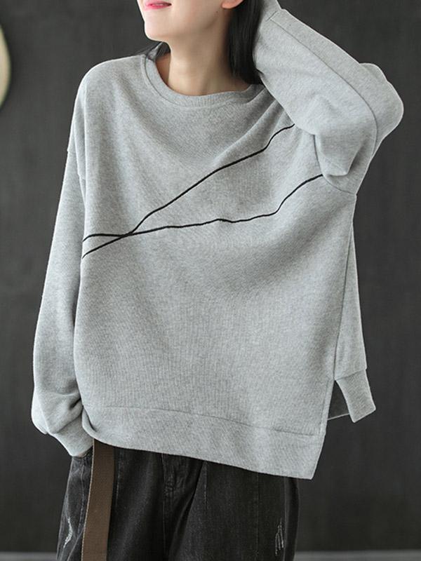 Meselling99 Vintage Embroidered Line Sweatshirt-Sweatshirts-GRAY-FREE SIZE-Free Shipping at meselling99