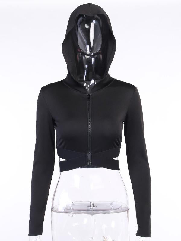 Meselling99 Sexy Wrap Solid Long Sleeves Zipper Hoodies-Hoodies & Jackets-Free Shipping at meselling99