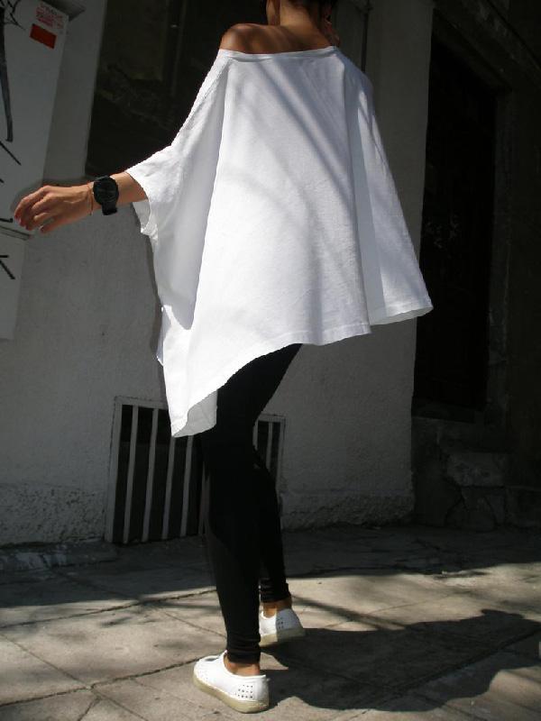 Meselling99 Simple White Batwing Sleeves T-Shirt-T-shirts-WHITE-FREE SIZE-Free Shipping at meselling99