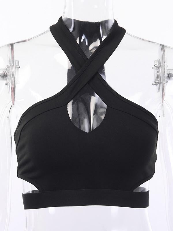 Meselling99 Sexy Solid Cross Halterneck Tank-Sports Bras-Free Shipping at meselling99