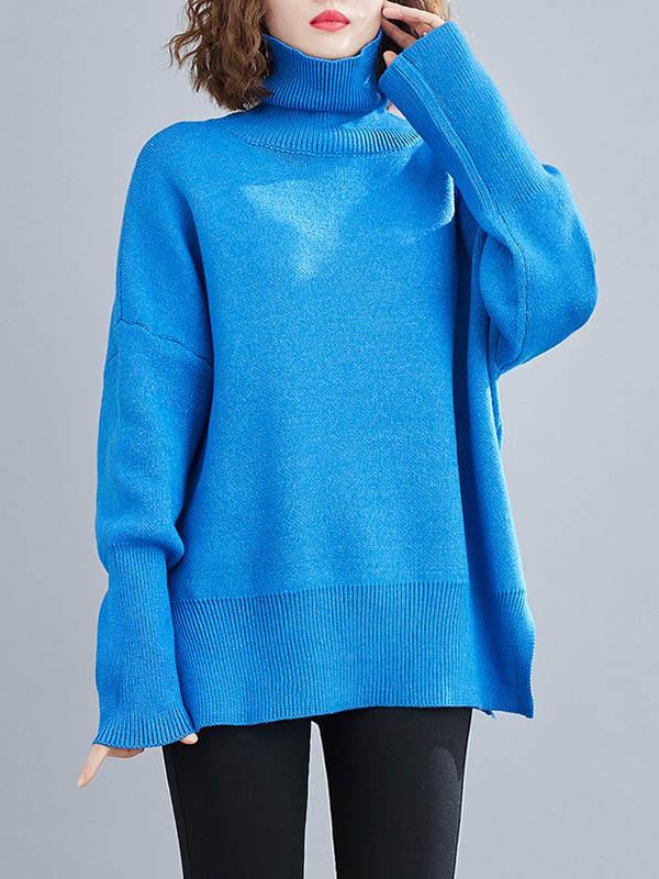Original Solid Turtleneck Knitting Sweater-Sweaters-BLUE-L-Free Shipping at meselling99