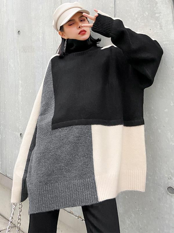 Meselling99 Loose Split-Joint Comfortable Turtleneck Sweater-Sweaters-Free Shipping at meselling99