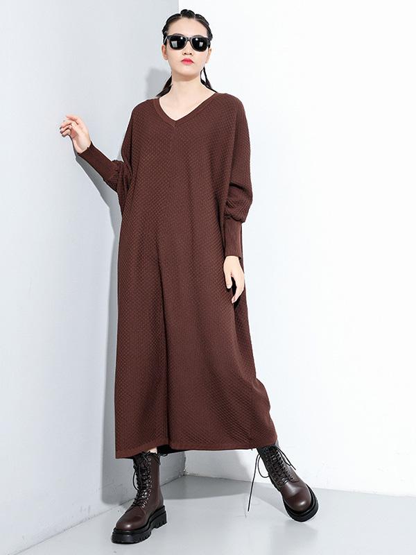 Meselling99 Original Solid V-Neck Sweater Dresses-Maxi Dress-Free Shipping at meselling99