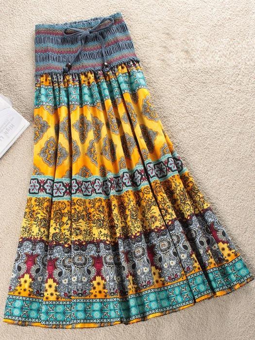 Fashion Elastic Waist Bohemian Style Floral Women Skirt-Maxi Dresses-Free Shipping at meselling99