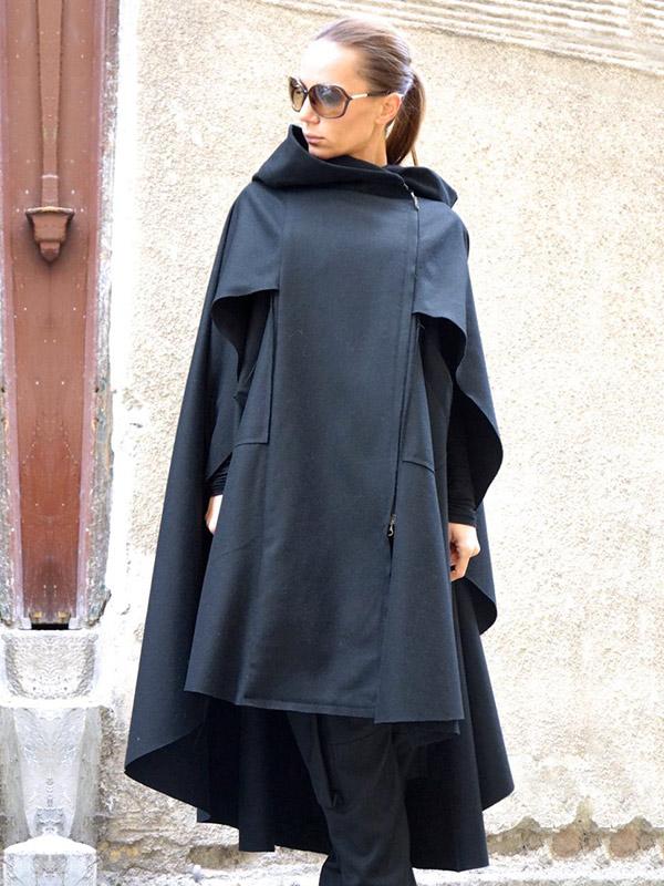 Deep Blue High-Low Cropped Cape Outwear-Outwears-DEEP BLUE-FREE SIZE-Free Shipping at meselling99