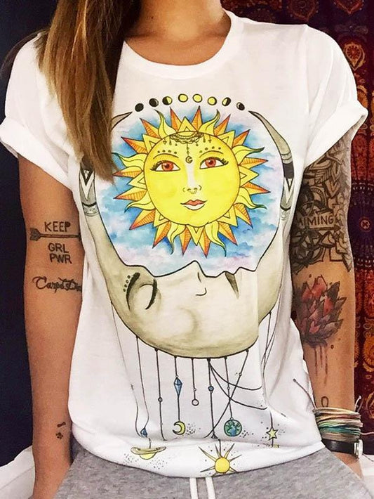 Meselling99 Sun Picture Printed White T-shirt-Tees & Tanks-WHITE-S-Free Shipping at meselling99