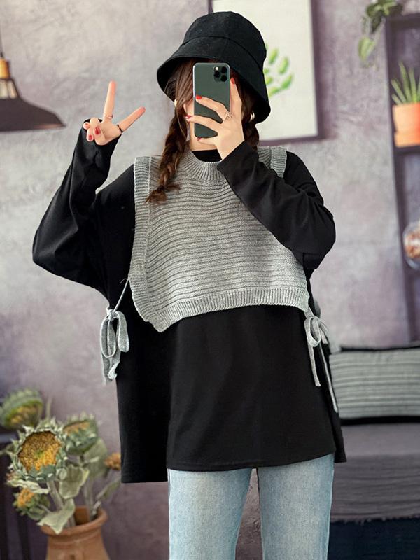 Two Pieces Long Sleeve T-Shirt+Knit Vest Set-T-shirts-Free Shipping at meselling99